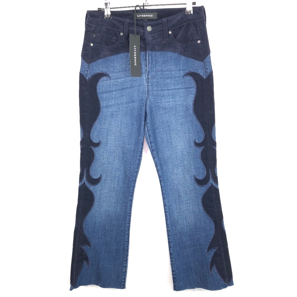 Liverpool Lucy Hi-Rise Crop Bootcut Corduroy Appliqué Jeans Women's Sz 28 New